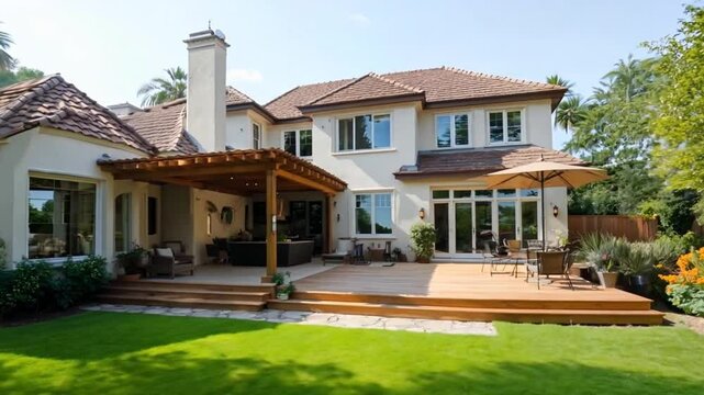 Backyard of a House with Deck and Pergola