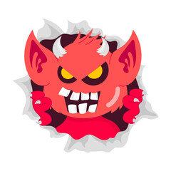 Evil monster sticker in cartoon style 

