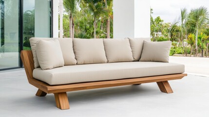 Modern Outdoor Sofa with Soft Cushions on Patio