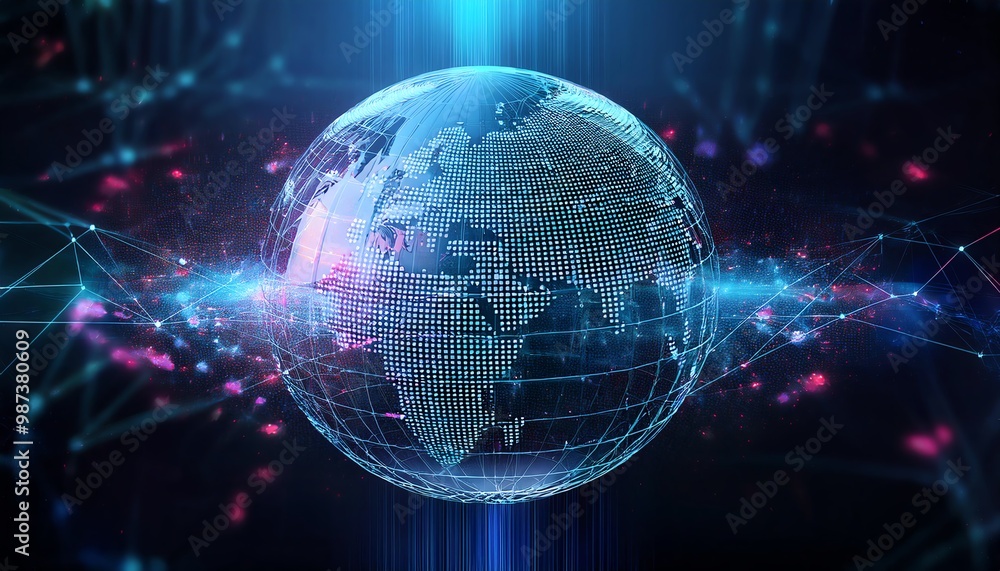 Aufkleber a digital globe representing a global network with data points and vibrant colors, illustrating conn