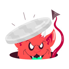 A scary evil demon sticker in cartoon style

