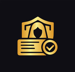 Female Security shield with check mark icon. Female identity Security, protection, privacy concept