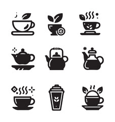 tea icon set over white background, silhouette style, vector illustration