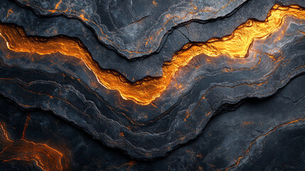 Obraz premium Stunning abstract texture featuring layers of black stone with glowing orange veins, perfect for backgrounds or art projects.