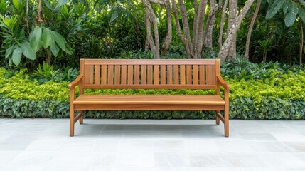 Wooden Bench Surrounded by Lush Greenery