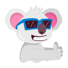 A flat sticker of cool koala wearing glasses 

