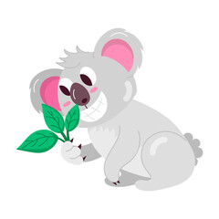 Cartoon style sticker of koala smiling 

