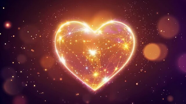 Cosmic heart filled with universe of bright stars, glowing on dark gradient background with bokeh lights. Concept of love, cosmic connection, infinite affection, universal romance, love for universe