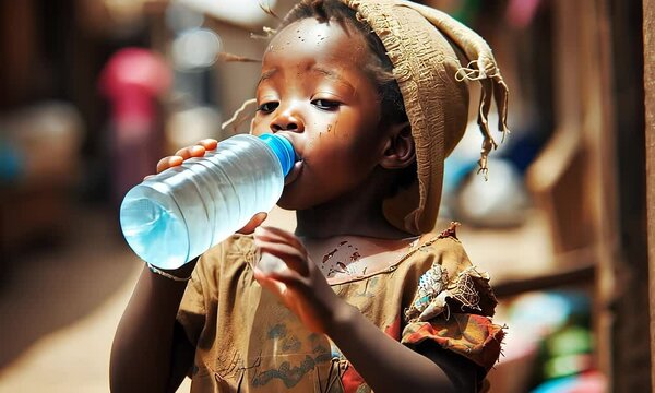 Child Drinking Water in Poverty-Stricken Community | Global Water Crisis and Survival in Underserved Regions