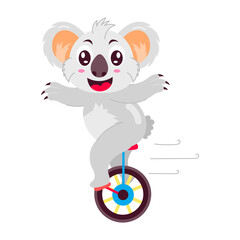 Cartoon style sticker of koala riding unicycle 

