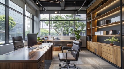 A professional and organized office with a strong emphasis on teamwork and collaboration