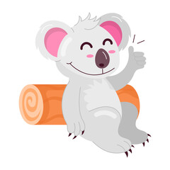 Cartoon style sticker of cute koala showing thumbs up 

