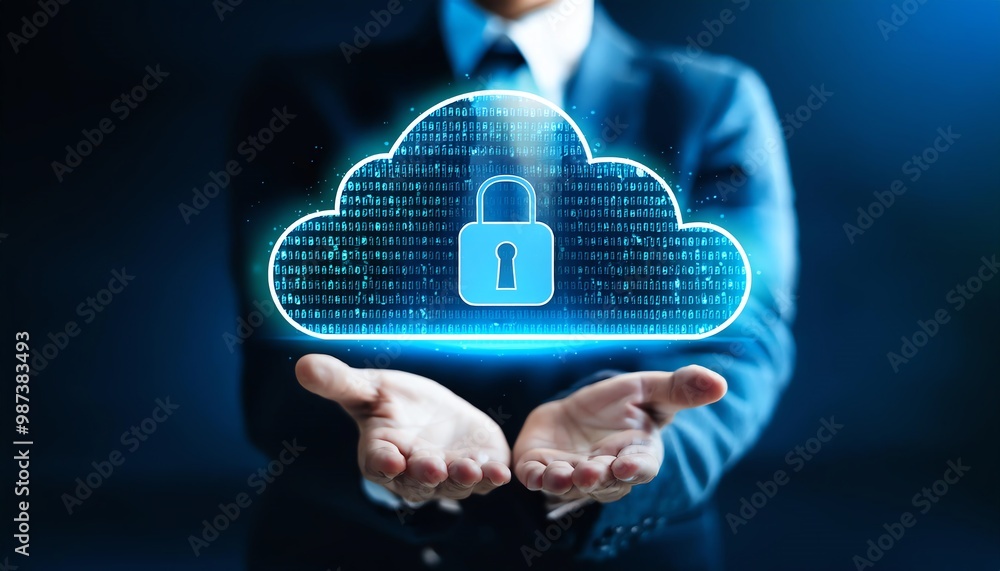 Aufkleber a professional holding a digital cloud icon with a lock, symbolizing secure data storage and cloud c