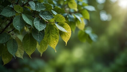 Green spring nature background with leaves.