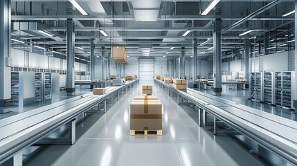 Obraz premium A sleek and modern manufacturing plant with machinery and assembly lines