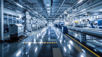 Fototapeta premium A sleek and modern manufacturing plant with machinery and assembly lines