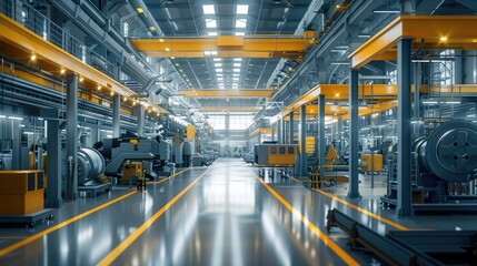 Obraz premium A sleek and modern manufacturing plant with machinery and assembly lines