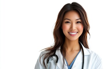 Cheerful Asian Doctor Woman with Stethoscope, Professional Portrait