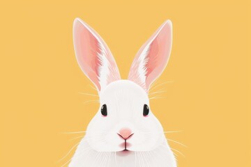 Obraz premium Cute white rabbit on yellow background