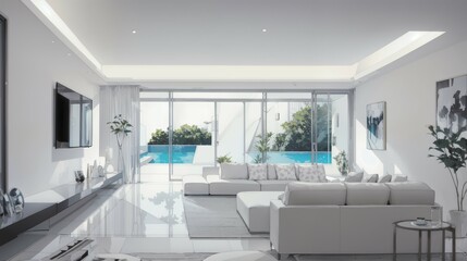 背景イメージ：プールのあるモダンな豪邸