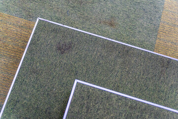 Abstract Aerial Landscape: Interior Green Tapestry with White Edges and Dirty Floor
