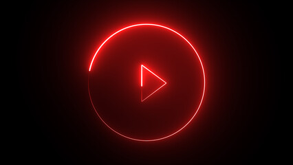 Video, audio neon play button icon animation. glowing play button with red. animation.