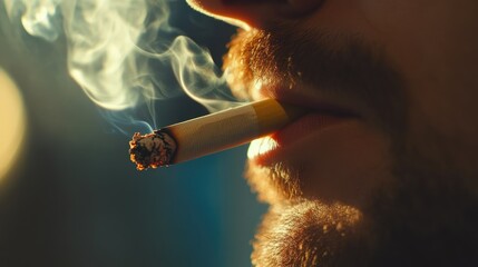 Smoker&rsquo;s Intense Gaze with Cigarette in His Mouth