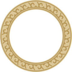 Vector golden round Kazakh national ornament. Ethnic pattern of the peoples of the Great Steppe, Mongols, Kyrgyz, Kalmyks,