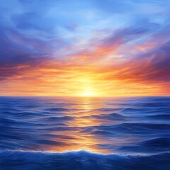 Fototapeta premium Peaceful sunset over the ocean with vibrant colors and calm waves.