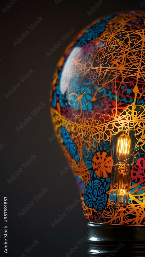 Poster light bulb filled with abstract patterns for creativity.