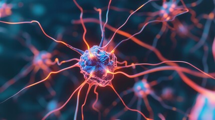Obraz premium Neural Connections, a vibrant exploration of abstract neurons and their electrical impulses, emphasizing the intricate dynamics of neuroscience and brain research.