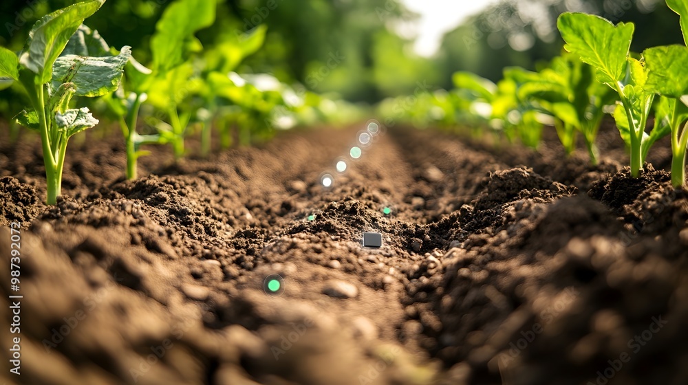 Poster close up of soil sensors collecting data for optimal farming practices
