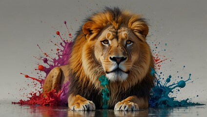 Lion with colorful splashes.