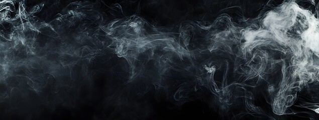 A large black background with white smoke