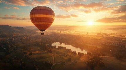 Obraz premium Couple Enjoying Sunset in Hot Air Balloon Adventure