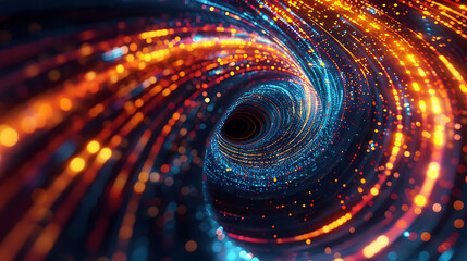 A mesmerizing composition of swirling lines illuminated by red, blue, and yellow