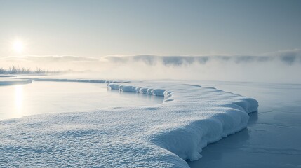 Drifting Snow Across a Frozen Lake in Winter