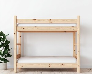 Children's bunk bed with minimalist ladder and safety rails, eco-friendly wood, modern and clean design