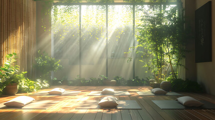 Serene minimalist room featuring large windows and wooden floors