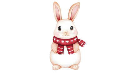 Obraz premium Snowflake Pattern Rabbit in Red Scarf Illustration