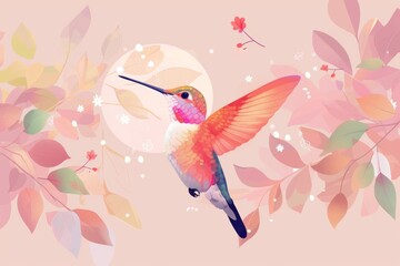 Vibrant hummingbird amidst autumn leaves