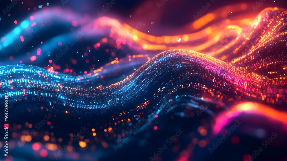 Poster cyber monday swirling data streams and hovering product displays in a surreal computational realm