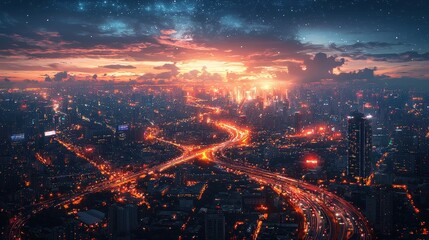 Fototapeta premium Immersive Aerial Panorama of Urban Landscape