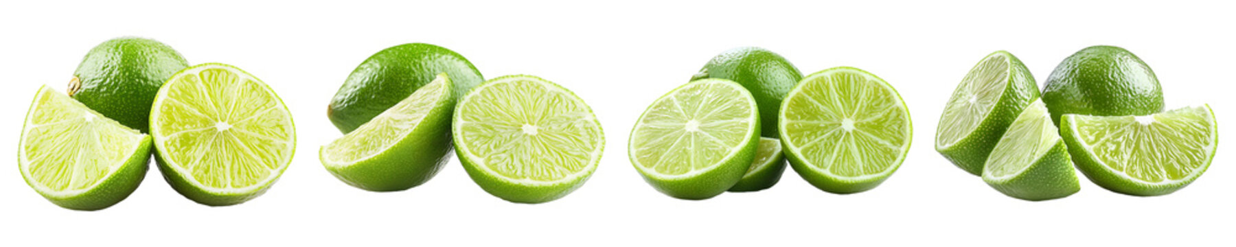 Set, collection of Key lime with slices isolated on transparent background.