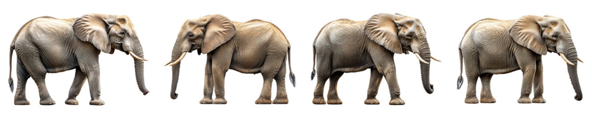 Set, collection of Large mature elephant isolated on transparent background.