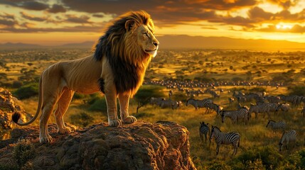Majestic Lion Overlooking Savanna Landscape