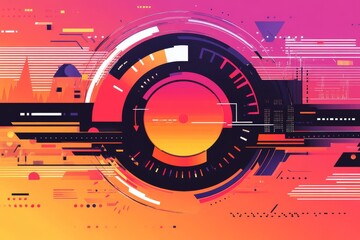 Obraz premium Abstract Digital Interface with Red, Orange, and Pink Hues