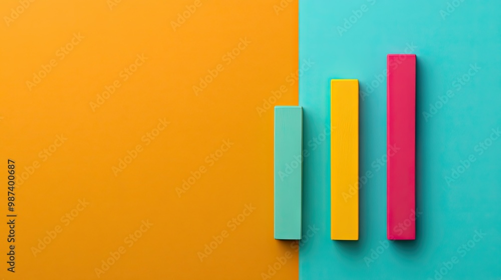Poster flat lay of a bar graph with empty space at the top and side, ideal for adding text, graphs, or prom