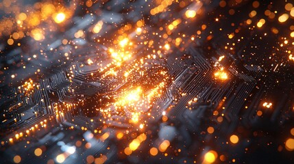 Intertwined AI Circuitry with Glowing Particles