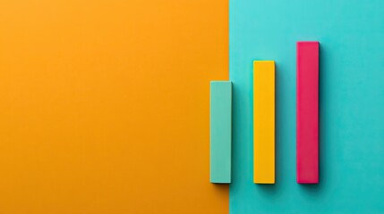 Flat lay of a bar graph with empty space at the top and side, ideal for adding text, graphs, or promotional details.